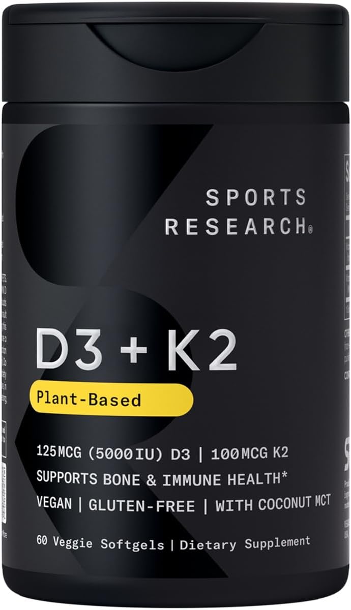 ® Vegan D3 5000Iu with Vitamin K2 100Mg - Formulated with Coconut MCT Oil - Vegan Certified, Soy & Gluten Free - 60 Softgels