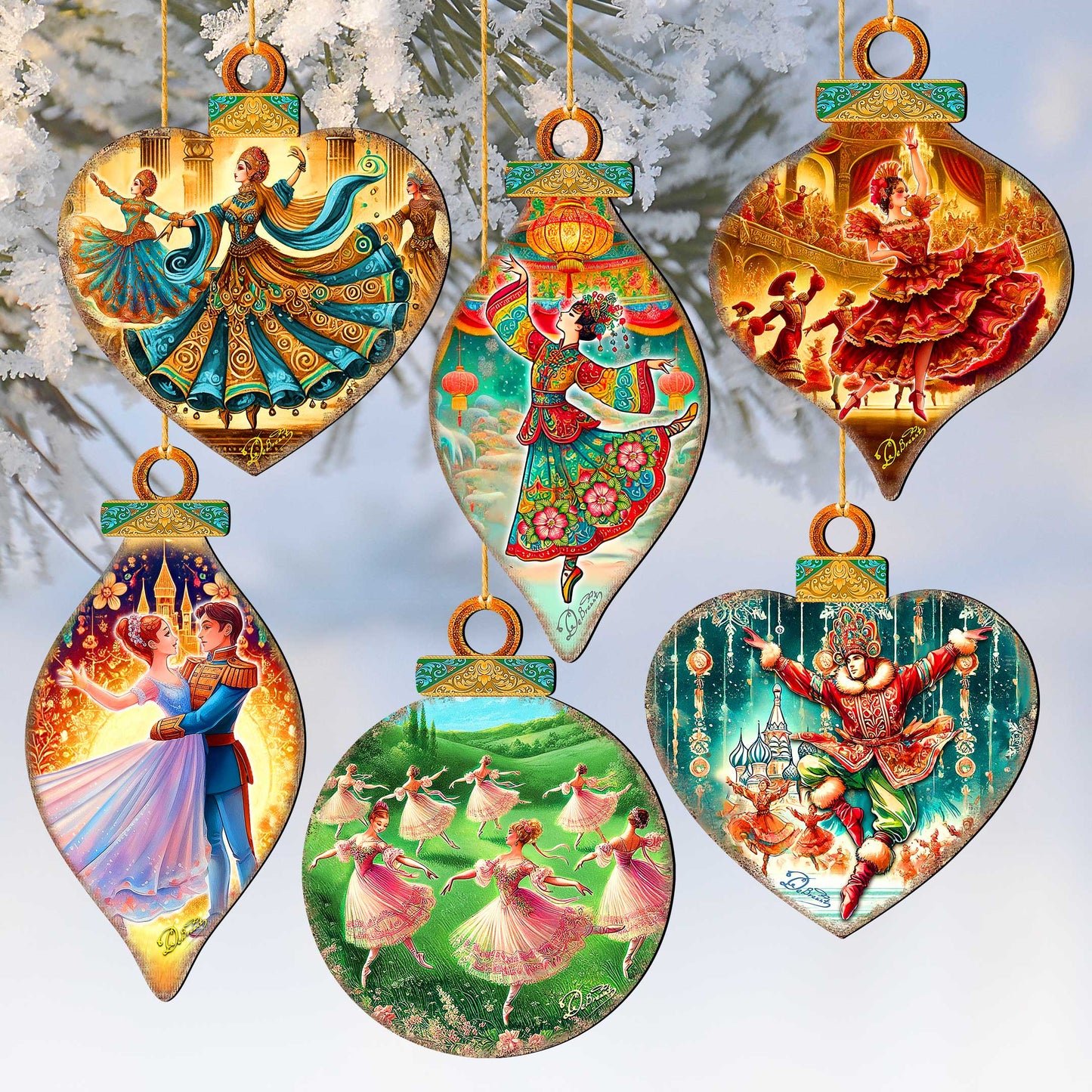 The Enchanted Nutcracker Suite Wooden Ornaments Set of 12 by G. DeBrekht - Christmas Décor - 8610103-S12-4
