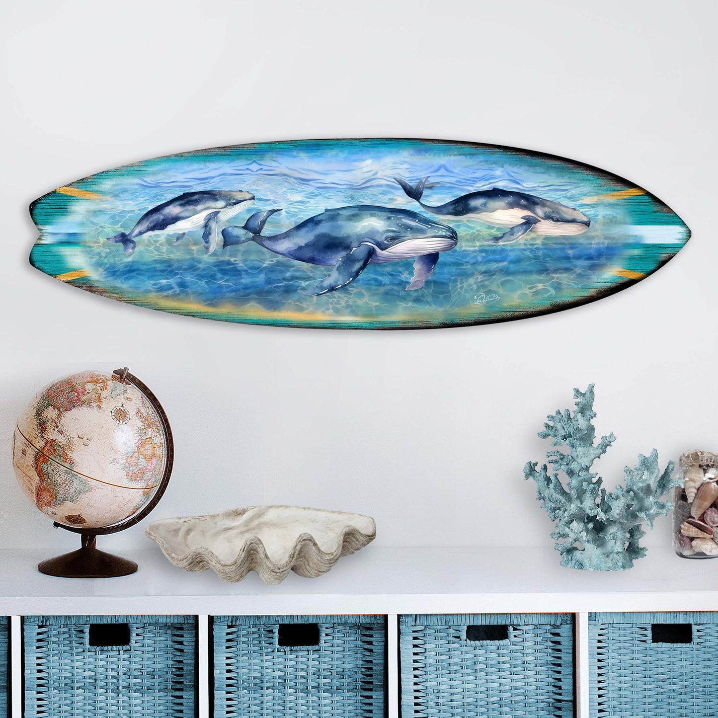 Whale's Harmony Surfboard Coastal Wall Art by G. DeBrekht - Coastal Holiday Decor - 8490114HS-4