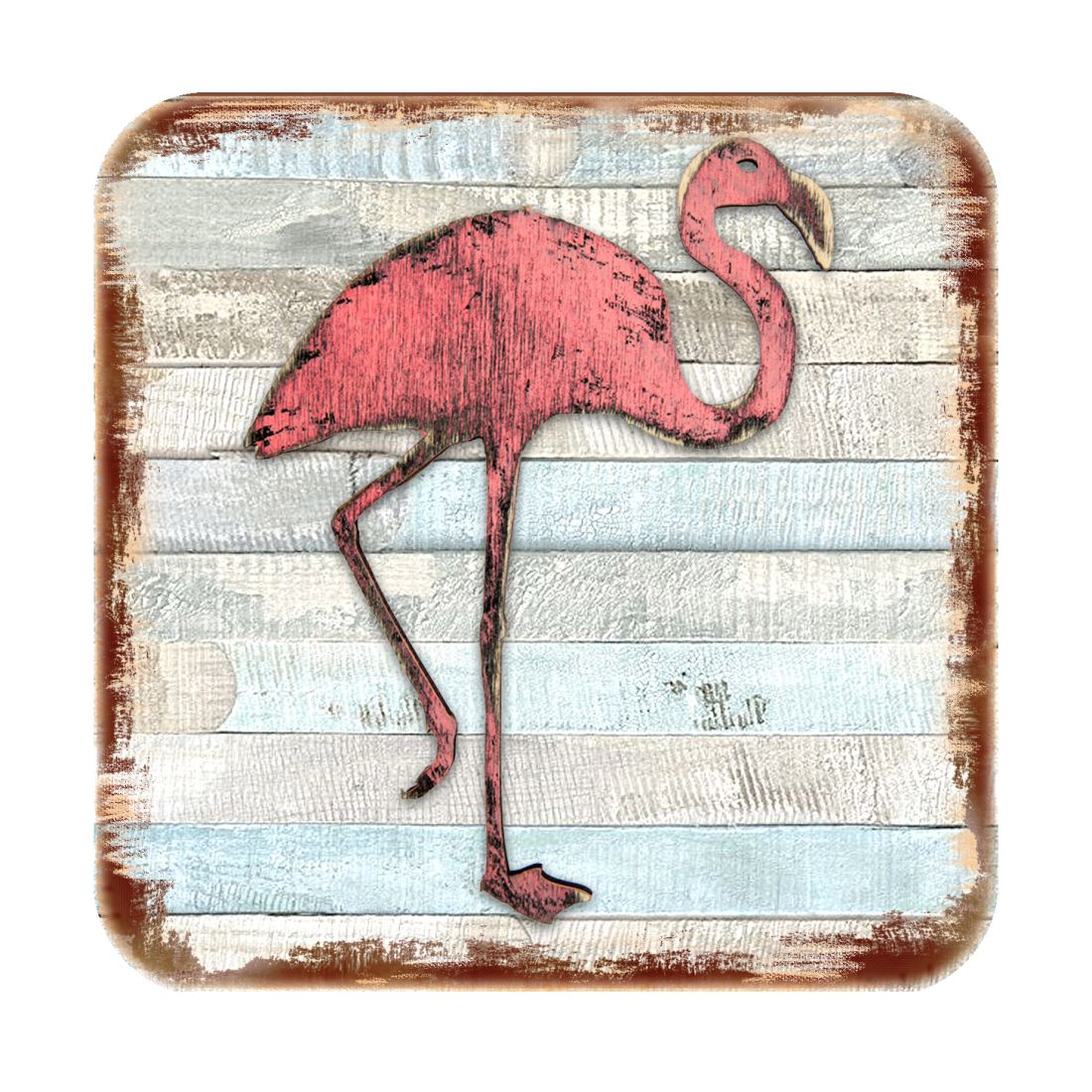 Flamingo Coastal Wooden Cork Coasters Gift Set of 4 by Nature Wonders - Coastal Sea-Life Decor - 8198544-9C-S4-1