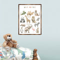 Wild Animals Kids Room Decor - Montessori Wooden Poster - Homeschool I Educational Poster - Classroom Decor - Playroom Art - 310219-0