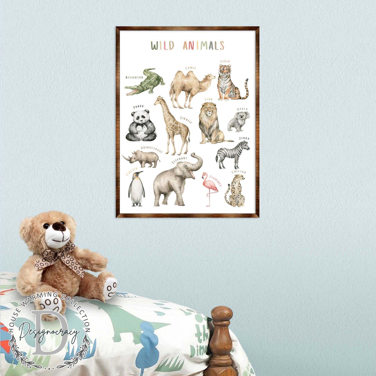 Wild Animals Kids Room Decor - Montessori Wooden Poster - Homeschool I Educational Poster - Classroom Decor - Playroom Art - 310219-0