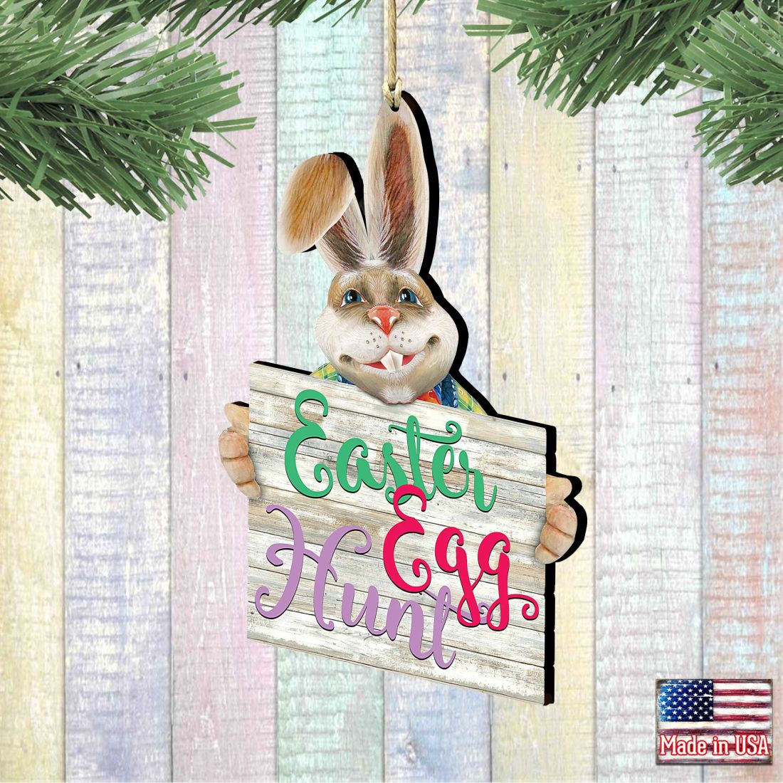East Egg Hunt Bunny Wooden Ornaments Spring by G. DeBrekht - Easter Spring Decor - 8154423-2-1