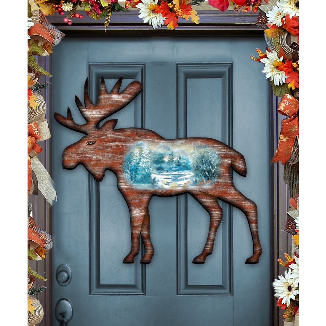 Moose Vintage Wildlife Door Decor - G. DeBrekht - Wildlife Holiday Decor - 8198222H-0