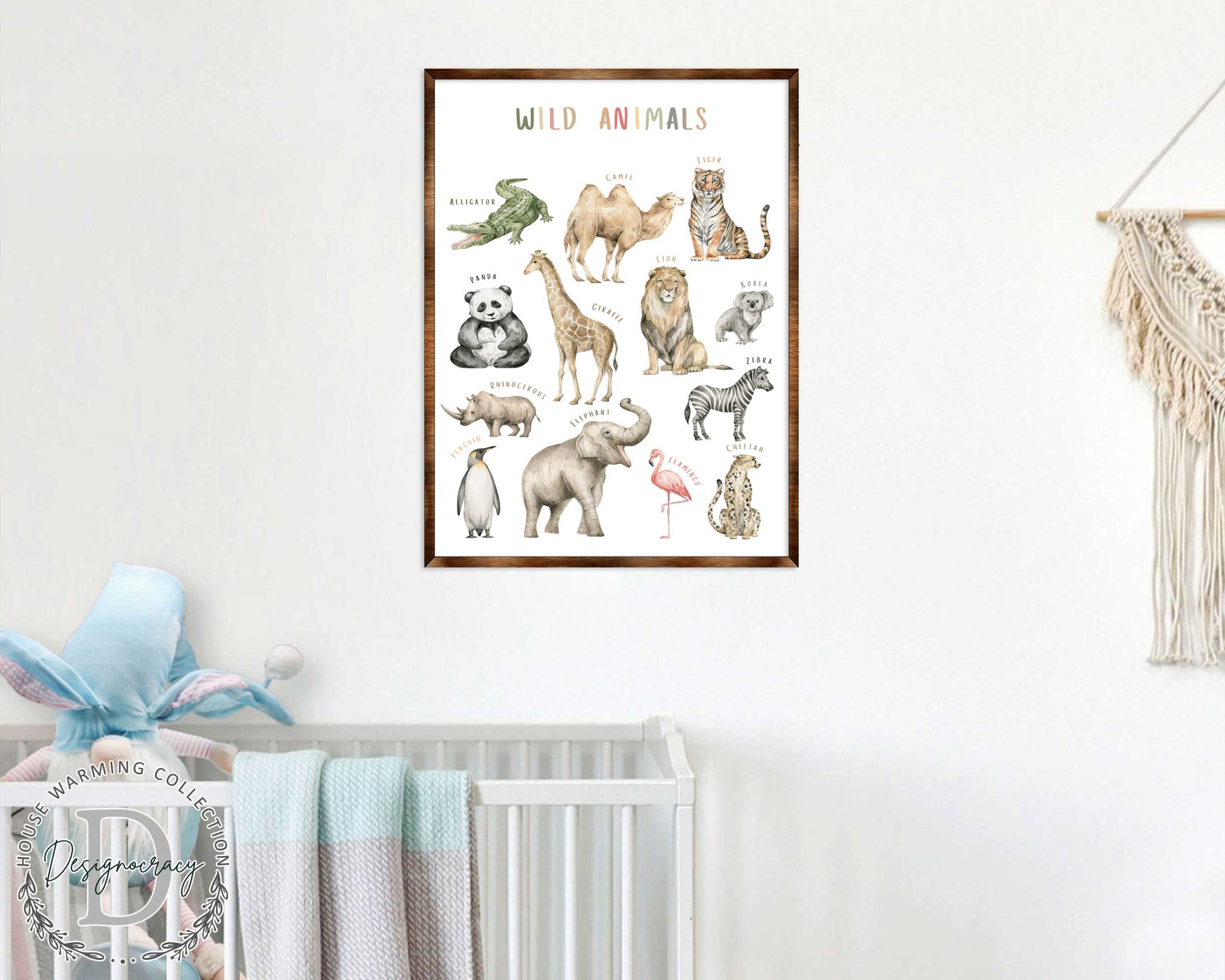 Wild Animals Kids Room Decor - Montessori Wooden Poster - Homeschool I Educational Poster - Classroom Decor - Playroom Art - 310219-1