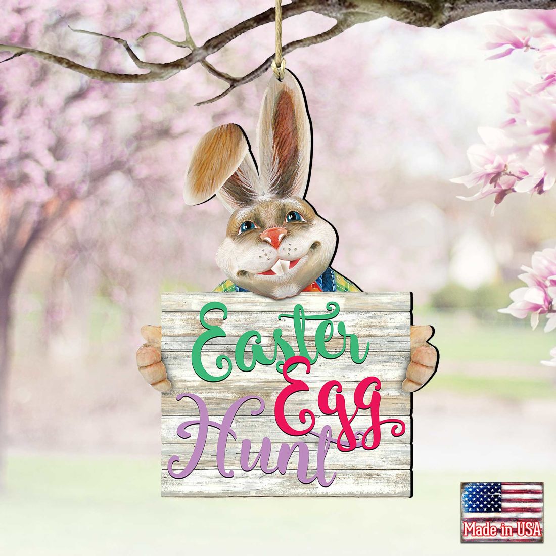 East Egg Hunt Bunny Wooden Ornaments Spring by G. DeBrekht - Easter Spring Decor - 8154423-2-0
