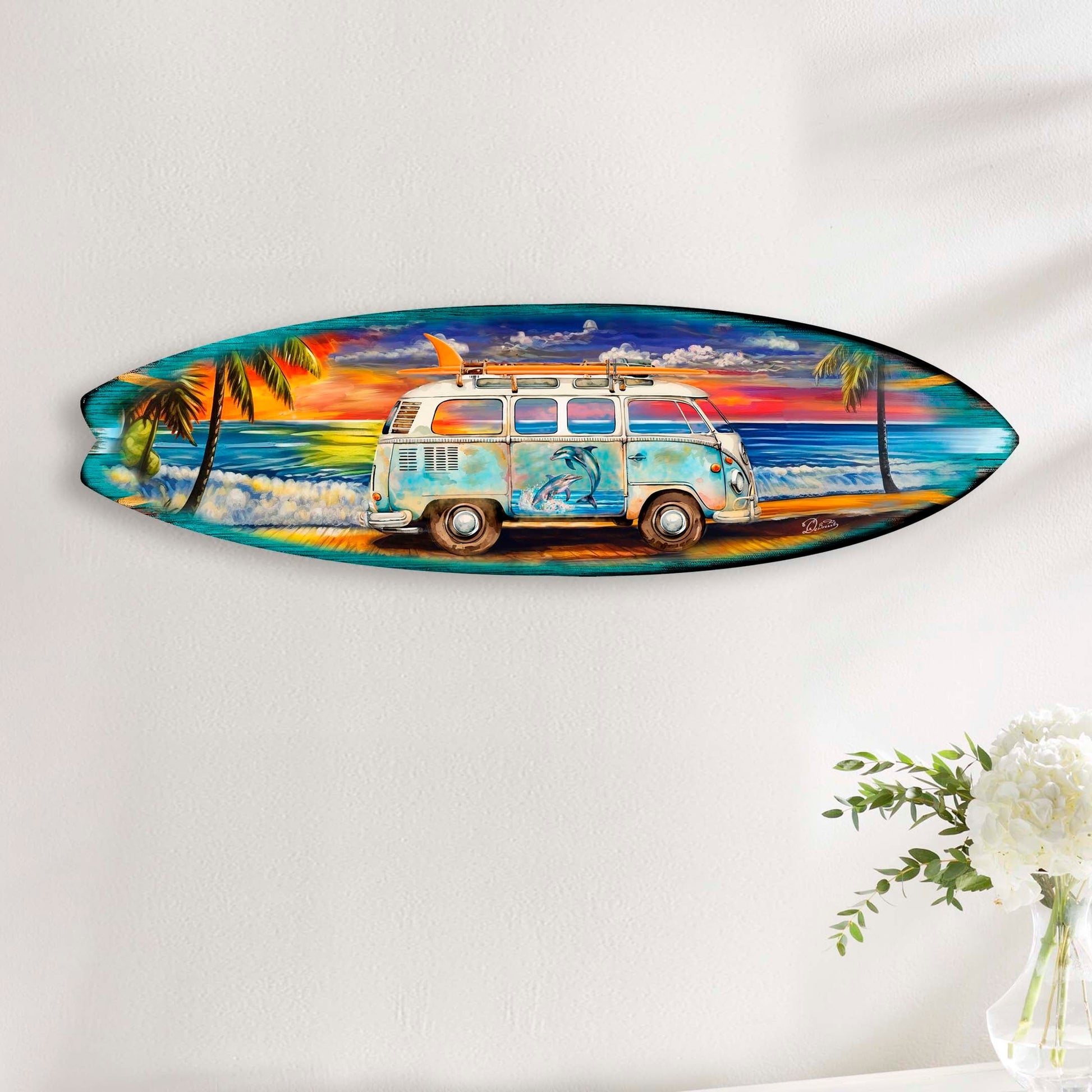 Surf Van at the Beach Surfboard Coastal Wall Art by G. DeBrekht - Coastal Holiday Decor - 8490120-2HS-4